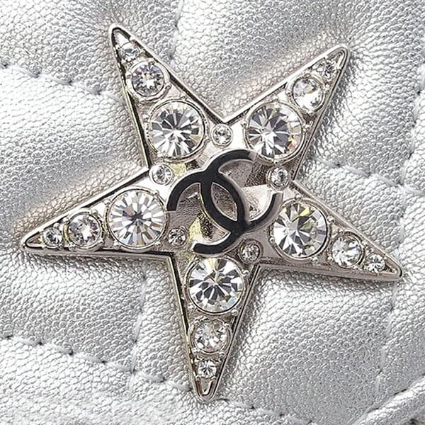 Pre-owned Chanel Metallic Lambskin Crystal Star Chain Belt Bag Silver