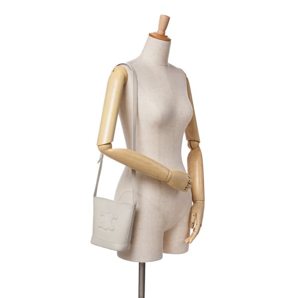 Pre-owned Celine Small Smooth Calfskin Cuir Triomphe Bucket Bag Gray