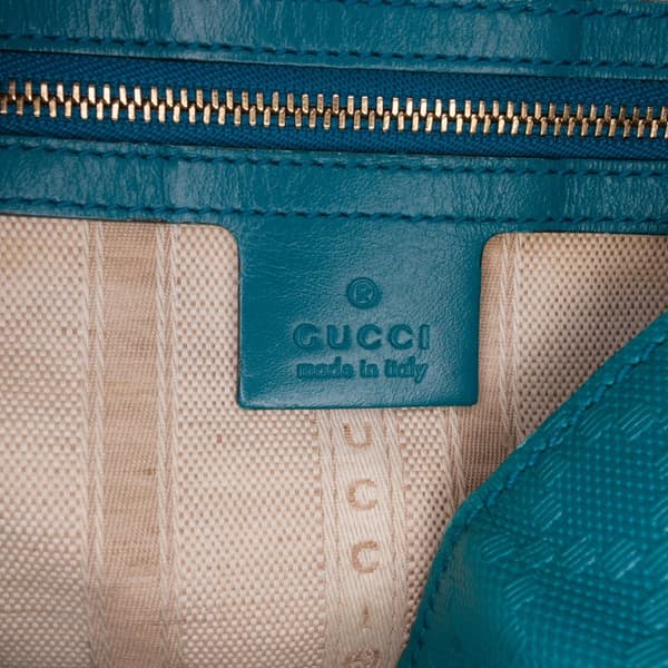 Pre-owned Gucci Medium Calfskin Bright Diamante Bucket Blue