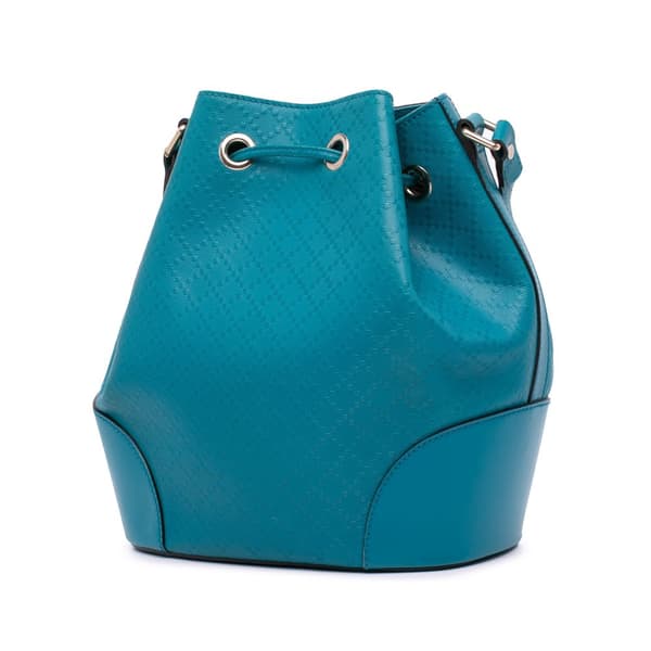 Pre-owned Gucci Medium Calfskin Bright Diamante Bucket Blue