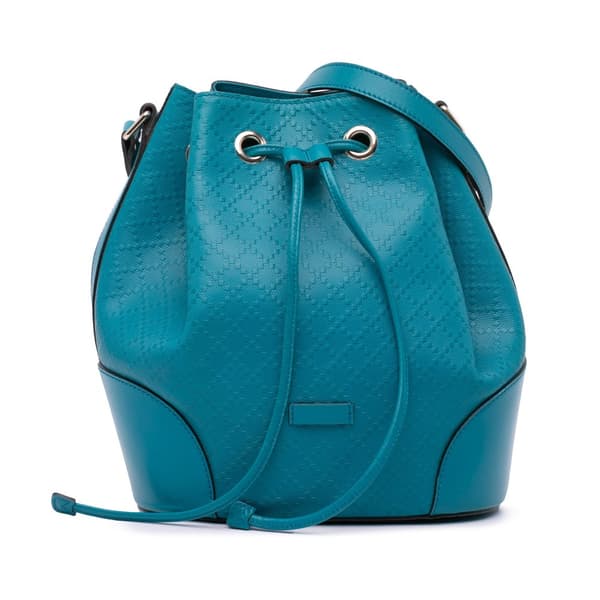 Pre-owned Gucci Medium Calfskin Bright Diamante Bucket Blue