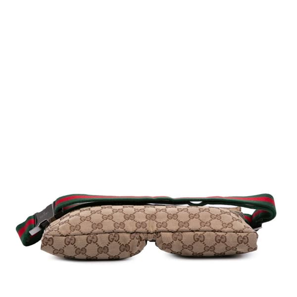 Pre-owned Gucci GG Canvas Web Double Pocket Belt Bag Brown