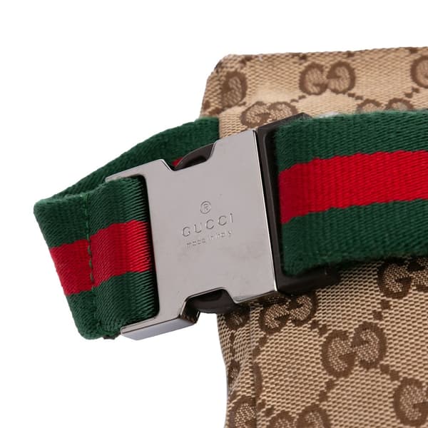 Pre-owned Gucci GG Canvas Web Double Pocket Belt Bag Brown