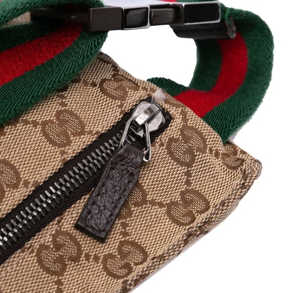 Pre-owned Gucci GG Canvas Web Double Pocket Belt Bag Brown