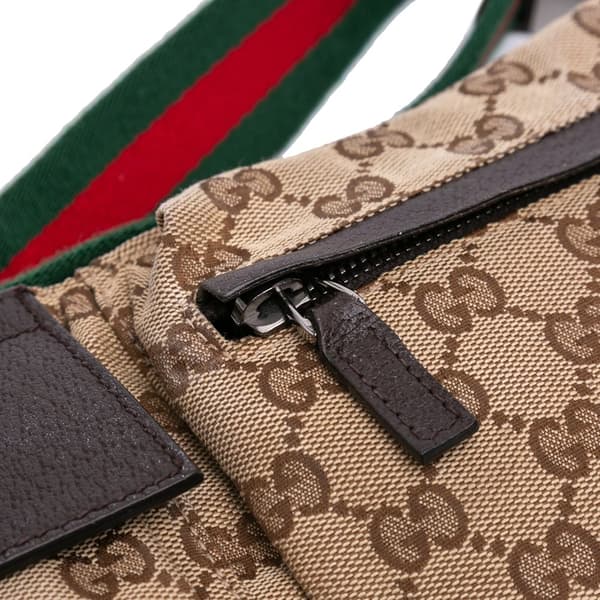 Pre-owned Gucci GG Canvas Web Double Pocket Belt Bag Brown