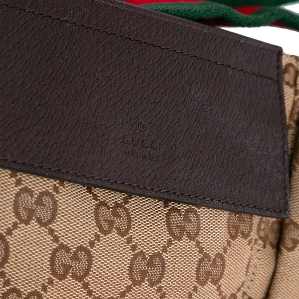 Pre-owned Gucci GG Canvas Web Double Pocket Belt Bag Brown