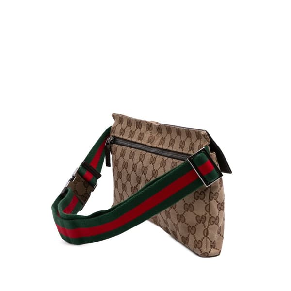 Pre-owned Gucci GG Canvas Web Double Pocket Belt Bag Brown