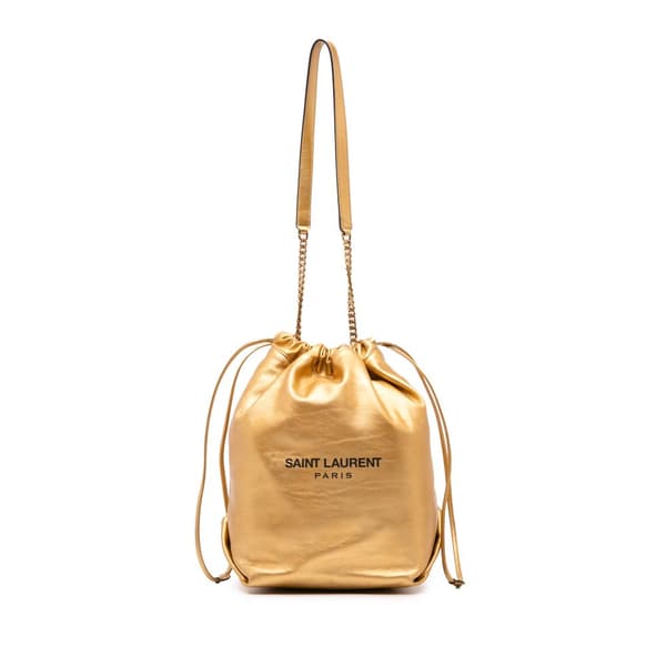 Pre-owned Saint Laurent Large Metallic Calfskin Teddy Bucket Gold