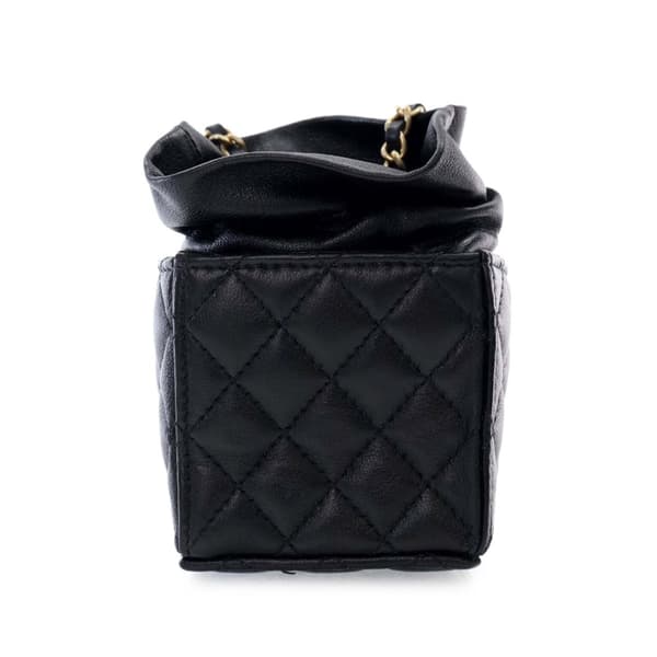 Pre-owned Chanel Mini Quilted Calfskin Drawstring Bucket Bag Black
