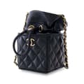 Miniatyrbillede 2 af 10: Pre-owned Chanel Mini Quilted Calfskin Drawstring Bucket Bag Black