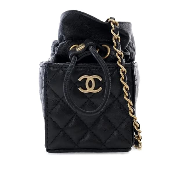 Pre-owned Chanel Mini Quilted Calfskin Drawstring Bucket Bag Black