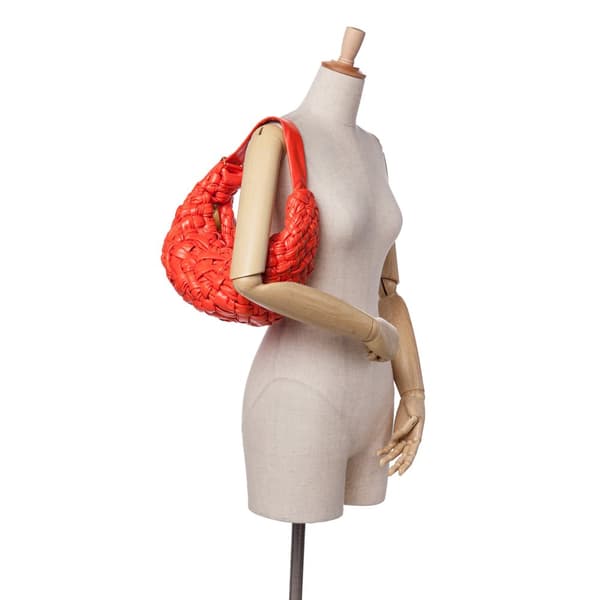 Pre-owned Bottega Veneta Foulard Intrecciato Calfskin Banana Hobo Red