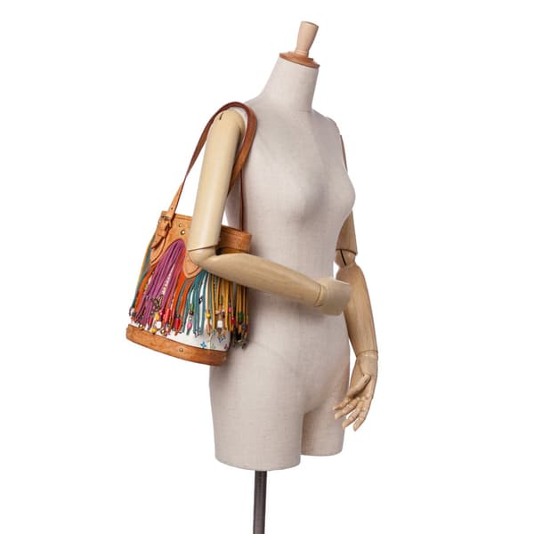 Pre-owned Louis Vuitton Monogram Multicolore Fringe Bucket White