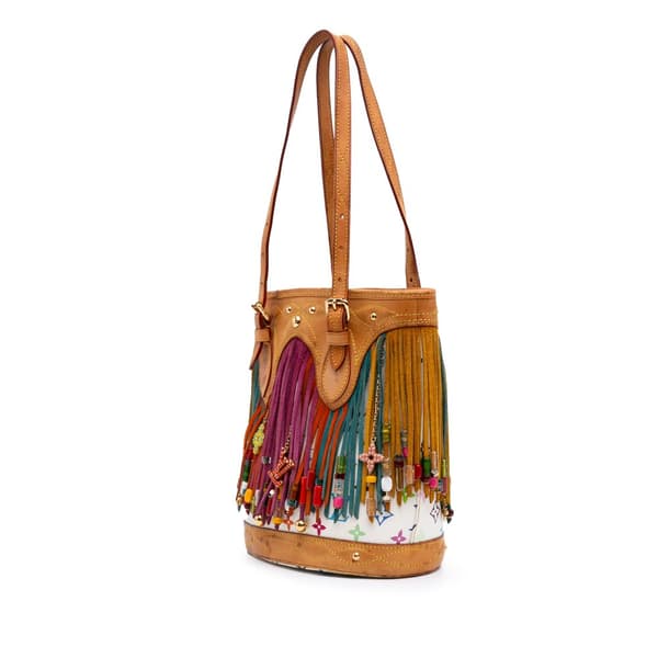 Pre-owned Louis Vuitton Monogram Multicolore Fringe Bucket White