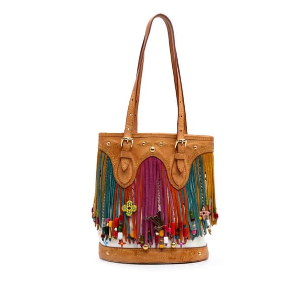 Pre-owned Louis Vuitton Monogram Multicolore Fringe Bucket White