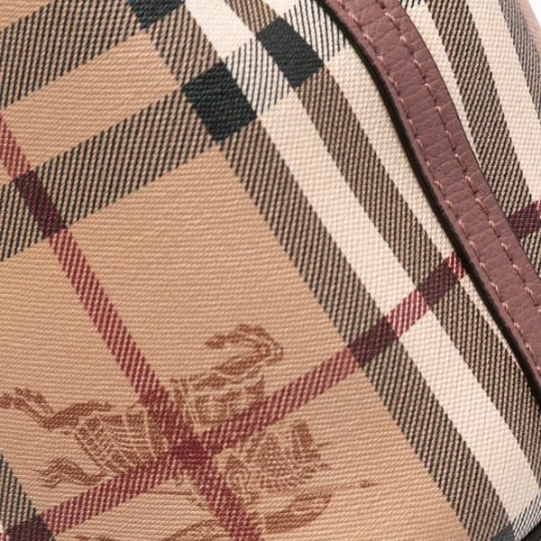 Pre-owned Burberry Haymarket Check Coated Canvas Lorne Bucket Bag Brown