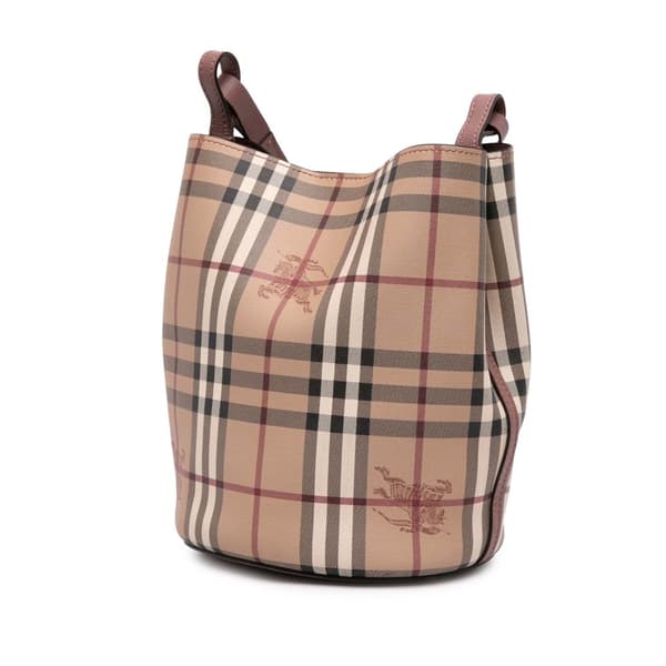 Pre-owned Burberry Haymarket Check Coated Canvas Lorne Bucket Bag Brown