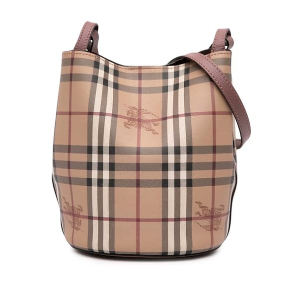 Pre-owned Burberry Haymarket Check Coated Canvas Lorne Bucket Bag Brown