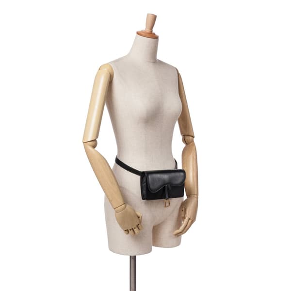 Pre-owned Dior Leather Saddle Belt Pouch Black