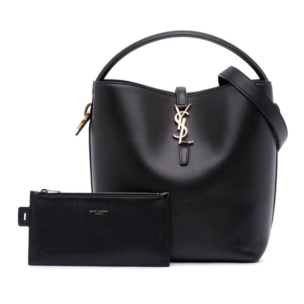 Pre-owned Saint Laurent Shiny Calfskin Le 37 Bucket Bag Black