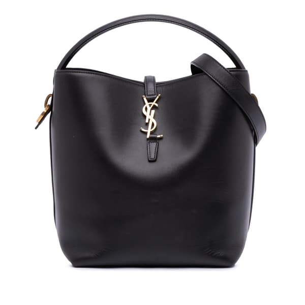Pre-owned Saint Laurent Shiny Calfskin Le 37 Bucket Bag Black