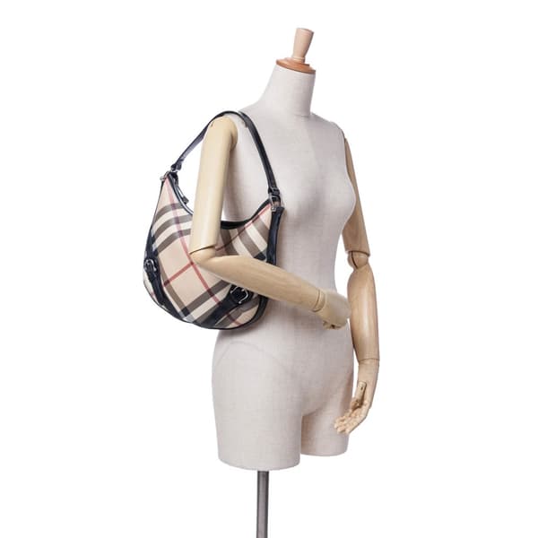 Pre-owned Burberry Supernova Check Coated Canvas Larkin Hobo Brown