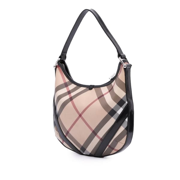 Pre-owned Burberry Supernova Check Coated Canvas Larkin Hobo Brown