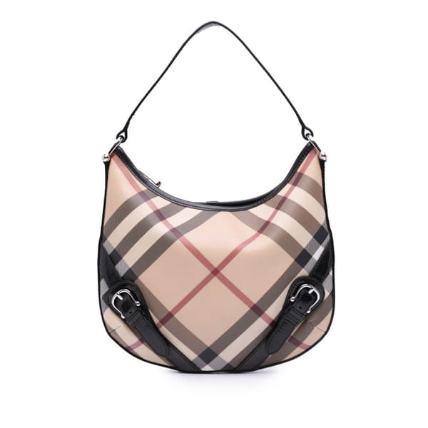 Pre-owned Burberry Supernova Check Coated Canvas Larkin Hobo Brown