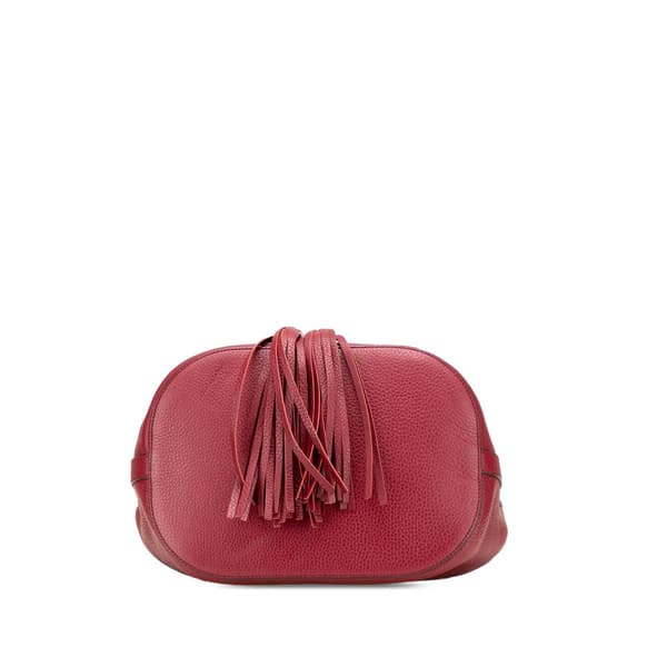 Pre-owned Gucci Pebbled Calfskin Miss Bamboo Bucket Bag Red