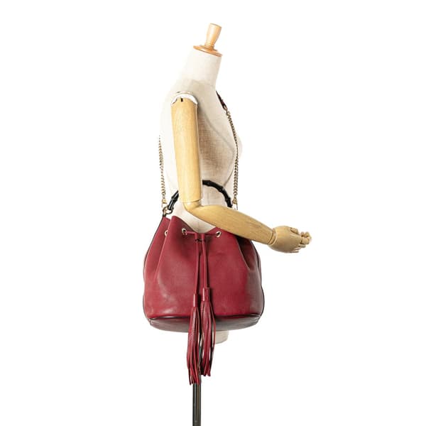 Pre-owned Gucci Pebbled Calfskin Miss Bamboo Bucket Bag Red