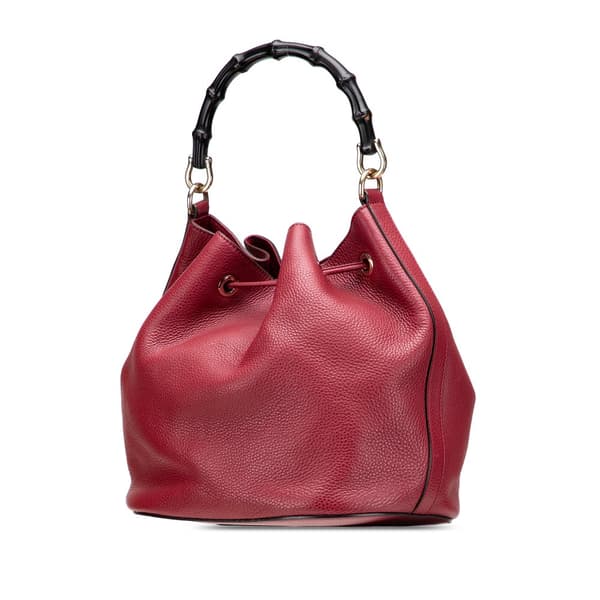 Pre-owned Gucci Pebbled Calfskin Miss Bamboo Bucket Bag Red