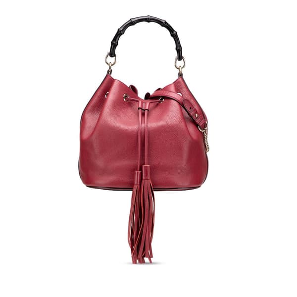 Pre-owned Gucci Pebbled Calfskin Miss Bamboo Bucket Bag Red