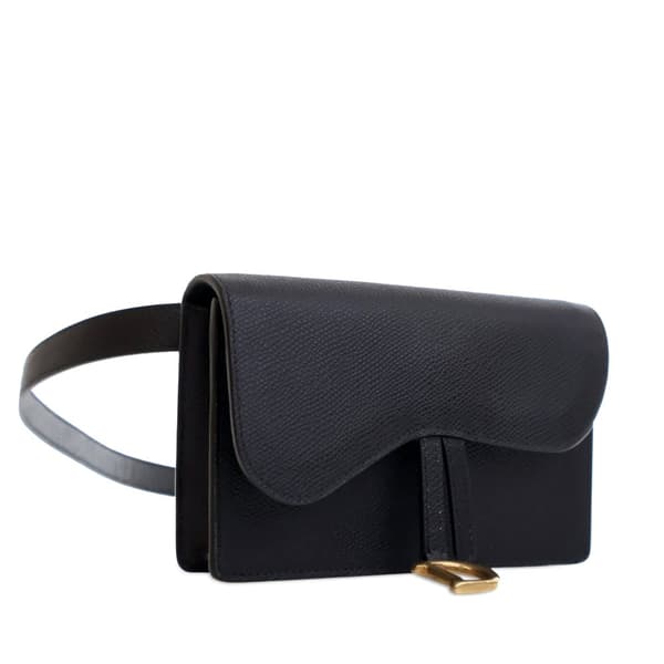 Pre-owned Dior Grained Calfskin Saddle Belt Bag Black