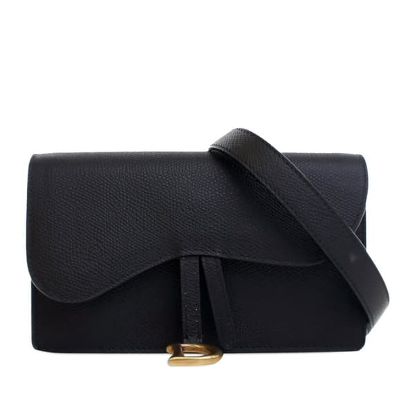 Pre-owned Dior Grained Calfskin Saddle Belt Bag Black