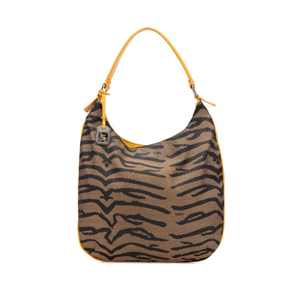 Pre-owned Fendi Canvas Zebra Print Hobo Brown