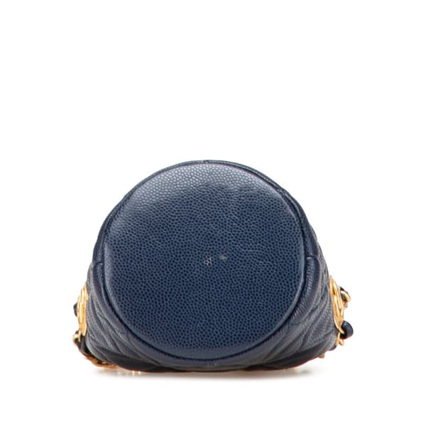 Pre-owned Chanel Mini Quilted Caviar Medallion Charms Drawstring Bucket Bag Blue
