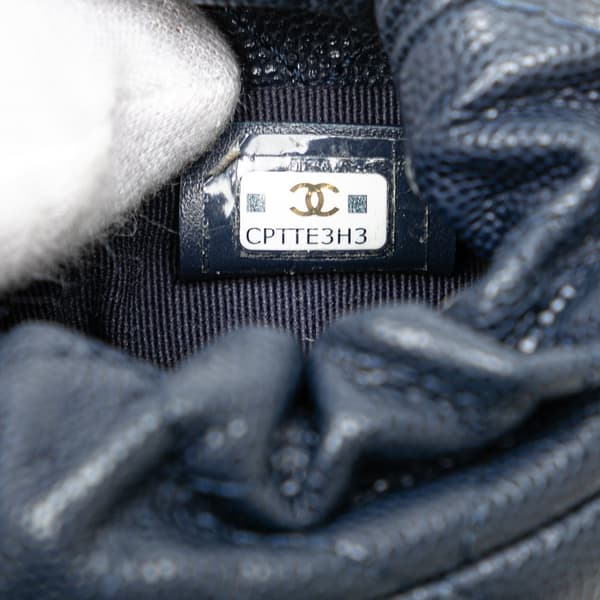 Pre-owned Chanel Mini Quilted Caviar Medallion Charms Drawstring Bucket Bag Blue
