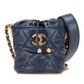 Miniatyrbilde 1 av 10: Pre-owned Chanel Mini Quilted Caviar Medallion Charms Drawstring Bucket Bag Blue