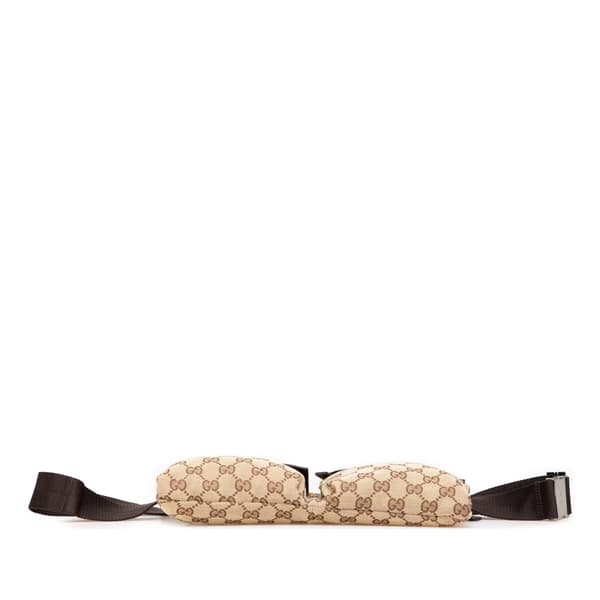 Pre-owned Gucci GG Canvas Double Pocket Belt Bag Brown
