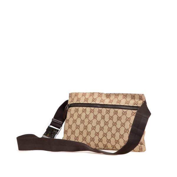 Pre-owned Gucci GG Canvas Double Pocket Belt Bag Brown
