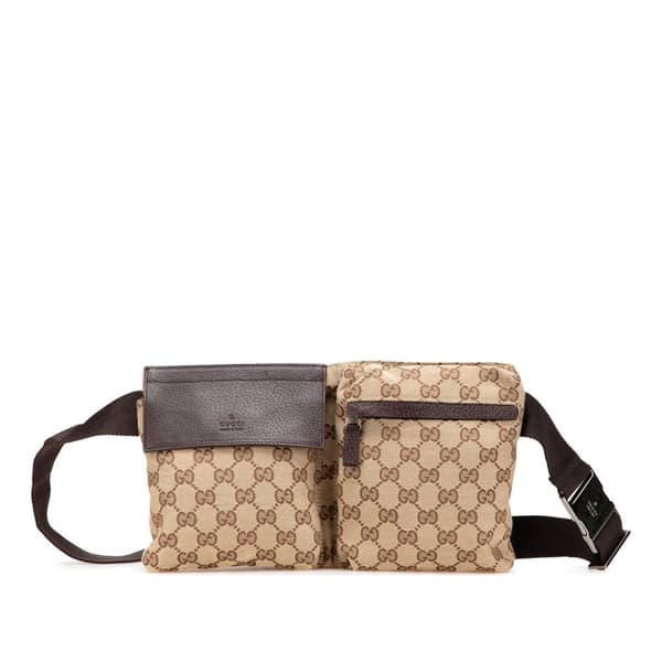 Pre-owned Gucci GG Canvas Double Pocket Belt Bag Brown