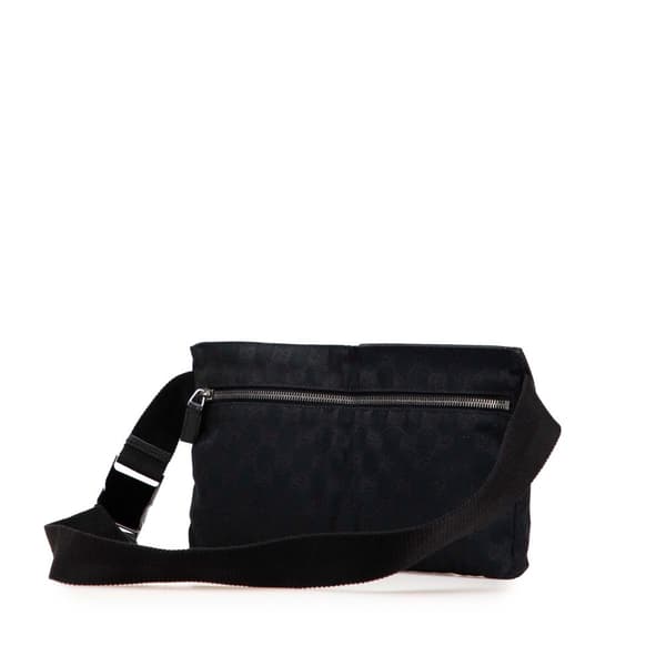 Pre-owned Gucci GG Canvas Double Pocket Belt Bag Black