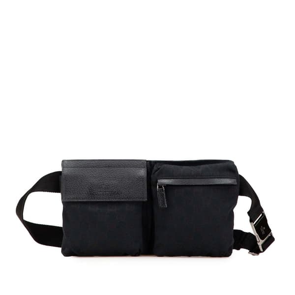 Pre-owned Gucci GG Canvas Double Pocket Belt Bag Black
