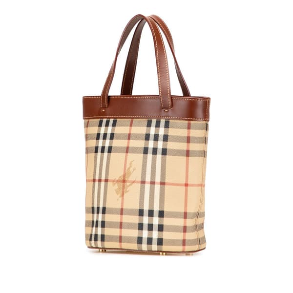 Pre-owned Burberry Haymarket Check Coated Canvas Bucket Bag Brown