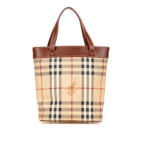 Pre-owned Burberry Haymarket Check Coated Canvas Bucket Bag Brown