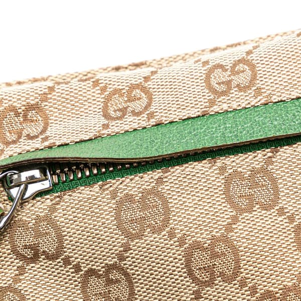 Pre-owned Gucci GG Canvas Web Double Pocket Belt Bag Brown