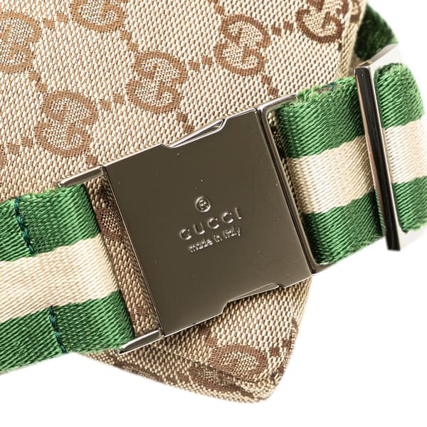 Pre-owned Gucci GG Canvas Web Double Pocket Belt Bag Brown