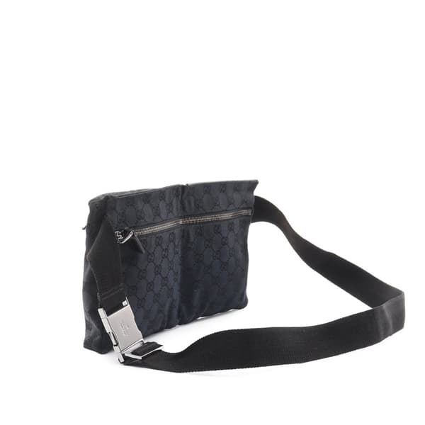 Pre-owned Gucci GG Canvas Double Pocket Belt Bag Black