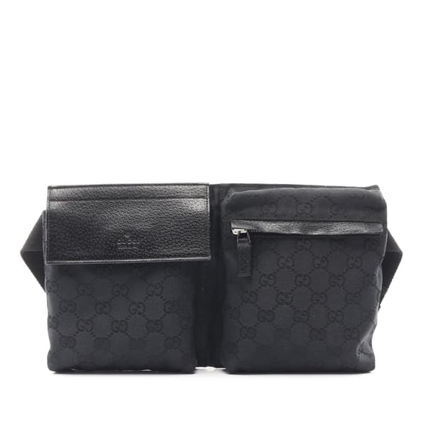 Pre-owned Gucci GG Canvas Double Pocket Belt Bag Black