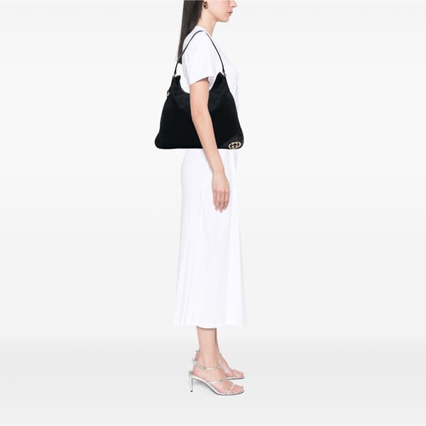 Pre-owned Gucci GG Canvas New Britt Hobo Black